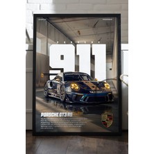 Duvarda Porsche 911 Siyah Ahşap Çerçeveli Poster, Dekoratif Araba Duvar Tablosu
