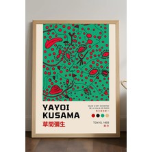 Duvarda Yayoi Kusama Doğal Ahşap Çerçeveli Poster, Dekoratif Sanatsal Duvar Tablosu