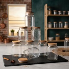 NY Home 1 Adet Bambu Kapaklı Borosilikat Cam Kavanoz - Vakumlu Sızdırmaz Silikon Contalı Yuvarlak Şeffaf Erzak Kabı Baharatlık ve Mutfak Düzenleyici (Boy Seçenekli) (800ML)