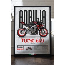 Duvarda Aprilia Tuono 660 Factory Siyah Ahşap Çerçeveli Poster, Dekoratif Motosiklet Duvar Tablosu