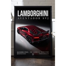 Duvarda Lamborghini Aventador Siyah Ahşap Çerçeveli Poster, Dekoratif Araba Duvar Tablosu