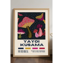 Duvarda Yayoi Kusama Doğal Ahşap Çerçeveli Poster, Dekoratif Sanatsal Duvar Tablosu