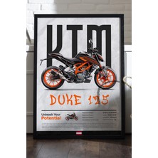 Duvarda Ktm Duke 125 Siyah Ahşap Çerçeveli Poster, Dekoratif Motosiklet Duvar Tablosu
