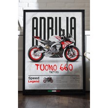 Duvarda Aprilia Tuono 660 Factory Factory Siyah Ahşap Çerçeveli Poster, Dekoratif Motosiklet Duvar Tablosu