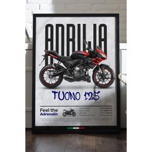 Duvarda Aprilia Tuono 125 Siyah Ahşap Çerçeveli Poster, Dekoratif Motosiklet Duvar Tablosu
