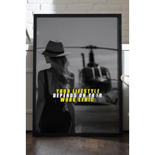 Duvarda Motivasyon Yazı Siyah Ahşap Çerçeveli Poster, Dekoratif Hediyelik Duvar Tablosu