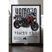 Duvarda Yamaha Tracer 9 Gt Siyah Ahşap Çerçeveli Poster, Motosiklet Duvar Tablosu