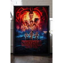 Duvarda Stranger Things Siyah Ahşap Çerçeveli Poster, Dizi Duvar Tablosu