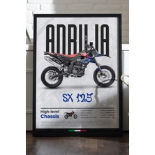 Duvarda Aprilia Sx 125 Siyah Ahşap Çerçeveli Poster, Dekoratif Motosiklet Duvar Tablosu