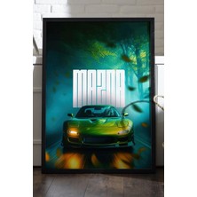 Duvarda Mazda Rx-7 Siyah Ahşap Çerçeveli Poster, Dekoratif Araba Duvar Tablosu