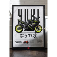 Duvarda Yuki Gp2 Taro Siyah Ahşap Çerçeveli Poster, Dekoratif Motosiklet Duvar Tablosu