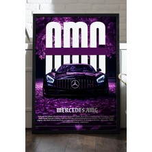 Duvarda Mercedes Amg Siyah Ahşap Çerçeveli Poster, Dekoratif Araba Duvar Tablosu