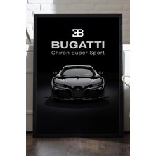 Duvarda Bugatti Chiron Siyah Ahşap Çerçeveli Poster, Dekoratif Araba Duvar Tablosu