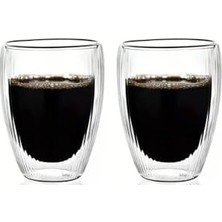 NY Home Çift Cidarlı Çizgili Cam, Kahve, Latte, Ekspresso, Meşrubat, Su Bardağı, 300 Ml, Cam Bardak, 1 Adet - 12322