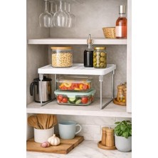 NY Home Dolap ve Mutfak Tezgahı Için Raf Düzenleyici, Buzdolabı Uyumlu Yükseltici Organizer, Metal Ayaklı Ek Raf, Çok Amaçlı Raf Düzenleyici Stand, Dolap, Tezgah ve Buzdolabı Için Uygun