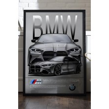 Duvarda Bmw M4 Araba Siyah Ahşap Çerçeveli Poster, Dekoratif Duvar Tablosu