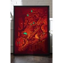 Duvarda Doom Siyah Ahşap Çerçeveli Poster, Dekoratif Oyun Duvar Tablosu