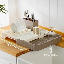 Yağmur Store Açılır Kapanır Sürgülü Bulaşık Sepeti ve Kurutmalık, Plastik, Genişleyebilir Pratik Mutfak Düzenleyici, 35X25X12 cm (Krem)