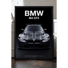 Duvarda Bmw M4 Gt3 Siyah Ahşap Çerçeveli Poster, Dekoratif Araba Duvar Tablosu