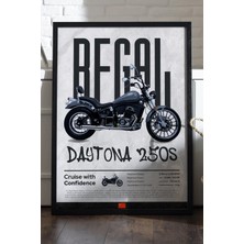 Duvarda Regal Daytona 250S Siyah Ahşap Çerçeveli Poster, Dekoratif Motosiklet Duvar Tablosu