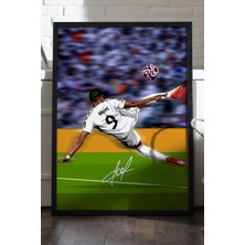 Duvarda Kylian Mbappe Siyah Ahşap Çerçeveli Poster, Dekoratif Futbol Real Madrid Duvar Tablosu