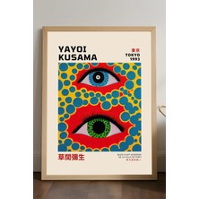 Duvarda Yayoi Kusama Doğal Ahşap Çerçeveli Poster, Dekoratif Sanatsal Duvar Tablosu