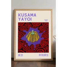 Duvarda Yayoi Kusama Doğal Ahşap Çerçeveli Poster, Dekoratif Sanatsal Duvar Tablosu