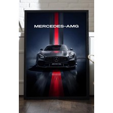 Duvarda Mercedes Amg Siyah Ahşap Çerçeveli Poster, Dekoratif Araba Duvar Tablosu