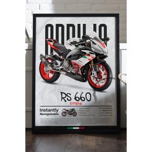 Duvarda Aprilia Rs 660 Extrema Siyah Ahşap Çerçeveli Poster, Dekoratif Motosiklet Duvar Tablosu