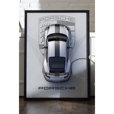 Duvarda Porsche 911 Siyah Ahşap Çerçeveli Poster, Dekoratif Araba Duvar Tablosu