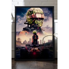 Duvarda Lando Norris Siyah Ahşap Çerçeveli Poster, Dekoratif Formula 1 Duvar Tablosu