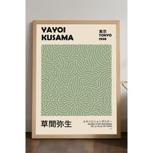 Duvarda Yayoi Kusama Doğal Ahşap Çerçeveli Poster, Dekoratif Sanatsal Duvar Tablosu