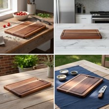 Yağmur Store Doğal Akasya Ahşap Doğrama ve Kesme Tahtası - Kesme Panosu - 32X21X1.5 cm Çok Amaçlı Sunum Tepsisi, Peynir ve Et Servis Tahtası