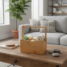 NY Home Bambu Taşıma Kulplu Çok Amaçlı Düzenleyici - 6 Bölmeli Çatal Bıçaklık | Ofis, Banyo ve Masaüstü Caddy Organizer (21.6X14X12.7 Cm)