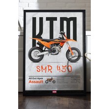 Duvarda Ktm Smr 450 Siyah Ahşap Çerçeveli Poster, Dekoratif Motosiklet Duvar Tablosu