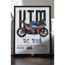Duvarda Ktm Rc 390 Siyah Ahşap Çerçeveli Poster, Dekoratif Motosiklet Duvar Tablosu