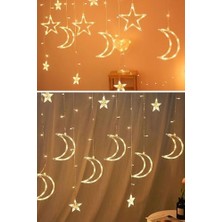 Yağmur Store Ay ve Yıldız Figürlü LED Dekor Işık, Kumandalı 12 Sarkıtlı 120 Led, Dekoratif Ortam ve Masaüstü Aydınlatması