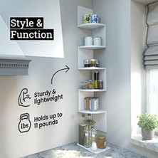 Yağmur Store Greenco Köşe Rafı, 5 Katlı, Duvar Montajı Ceviz