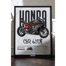 Duvarda Honda Cbr 650F Siyah Ahşap Çerçeveli Poster, Motosiklet Duvar Tablosu