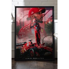 Duvarda Lewis Hamilton Siyah Ahşap Çerçeveli Poster, Dekoratif Formula 1 Duvar Tablosu