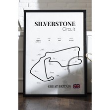 Duvarda Silverstone Formula 1 Siyah Ahşap Çerçeveli Poster, Dekoratif Harita Duvar Tablosu