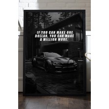 Duvarda Araba Motivasyon Siyah Ahşap Çerçeveli Poster, Dekoratif Araba Duvar Tablosu