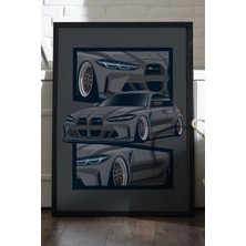 Duvarda Bmw M3 G80 Siyah Ahşap Çerçeveli Poster, Dekoratif Araba Duvar Tablosu