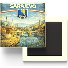 Yağmur Store Bosna-Hersek Saraybosna Şehri Temalı Vintage Buzdolap Magneti – 9x9 cm