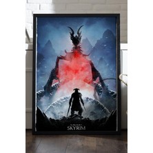 Duvarda Skyrim Siyah Ahşap Çerçeveli Poster, Dekoratif Oyun Duvar Tablosu