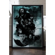Duvarda Stark Family Siyah Ahşap Çerçeveli Poster, Dekoratif Game Of Thrones Duvar Tablosu