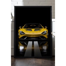Duvarda Mclaren 765LT Siyah Ahşap Çerçeveli Poster, Dekoratif Araba Duvar Tablosu