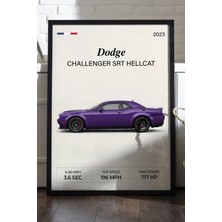 Duvarda Dodge Challenger Srt Siyah Ahşap Çerçeveli Poster, Dekoratif Araba Duvar Tablosu