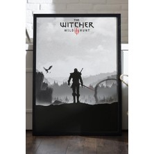 Duvarda The Witcher Siyah Ahşap Çerçeveli Poster, Dekoratif Oyun Duvar Tablosu