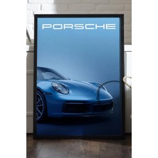 Duvarda Porsche 911 Siyah Ahşap Çerçeveli Poster, Dekoratif Araba Duvar Tablosu